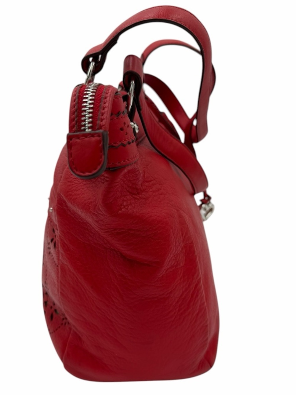 Brighton Red Leather Cutwork Tote Shoulder Bag Heart Charm Tassel Studded - Picture 4 of 11